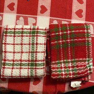 Set of TWO Holiday Dish Towels in Christmas Plaid